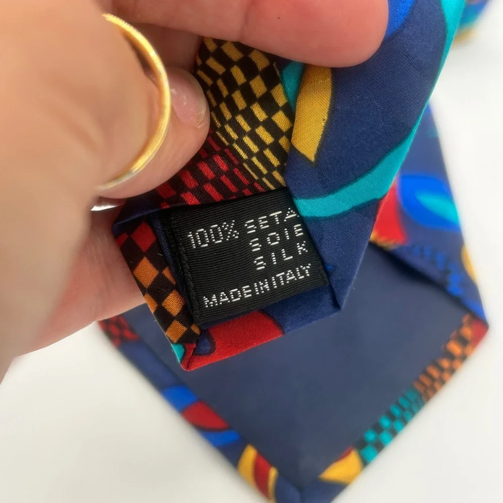 Missoni Cravatte Italy Mens Silk Tie Abstract Geometric Multi Color Vintage 90s